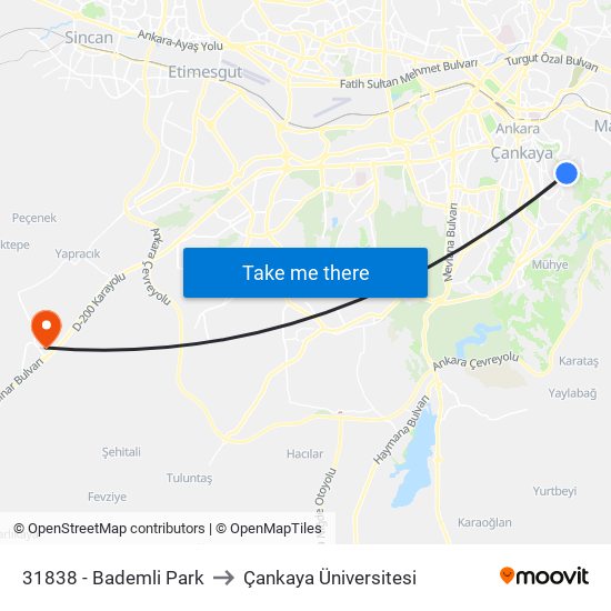 31838 - Bademli Park to Çankaya Üniversitesi map