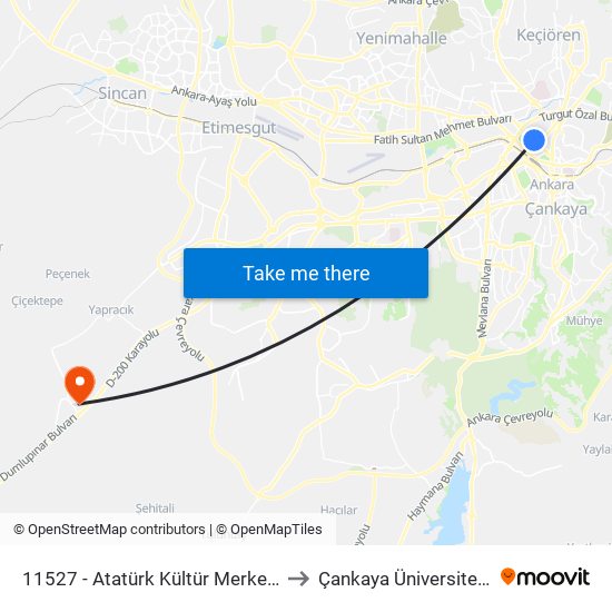 11527 - Atatürk Kültür Merkezi to Çankaya Üniversitesi map