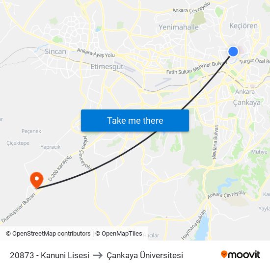 20873 - Kanuni Lisesi to Çankaya Üniversitesi map