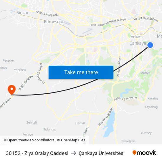 30152 - Ziya Oralay Caddesi to Çankaya Üniversitesi map