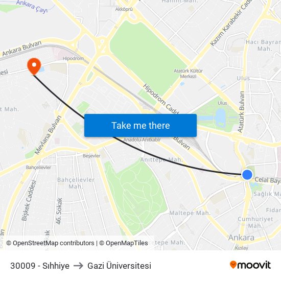 30009 - Sıhhiye to Gazi Üniversitesi map