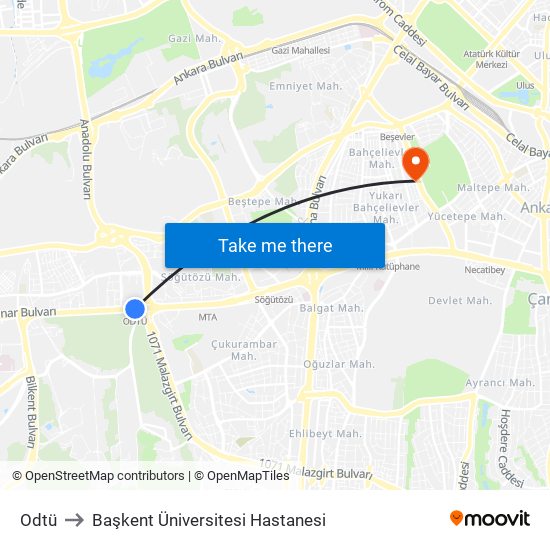 Odtü to Başkent Üniversitesi Hastanesi map