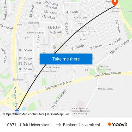 10871 - Ufuk Üniversitesi Hastanesi to Başkent Üniversitesi Hastanesi map