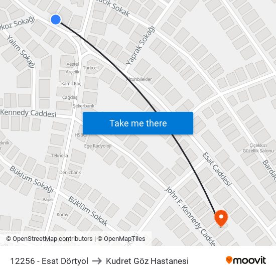 12256 - Esat Dörtyol to Kudret Göz Hastanesi map