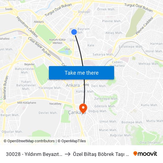 30028 - Yıldırım Beyazıt Vergi Dairesi to Özel Biltaş Böbrek Taşı Kırma Merkezi map