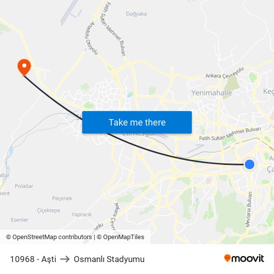 10968 - Aşti to Osmanlı Stadyumu map