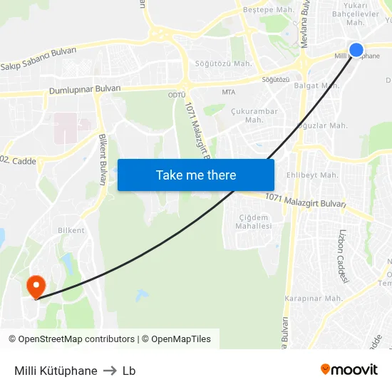 Milli Kütüphane to Lb map