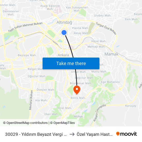 30029 - Yıldırım Beyazıt Vergi Dairesi to Özel Yaşam Hastanesi map