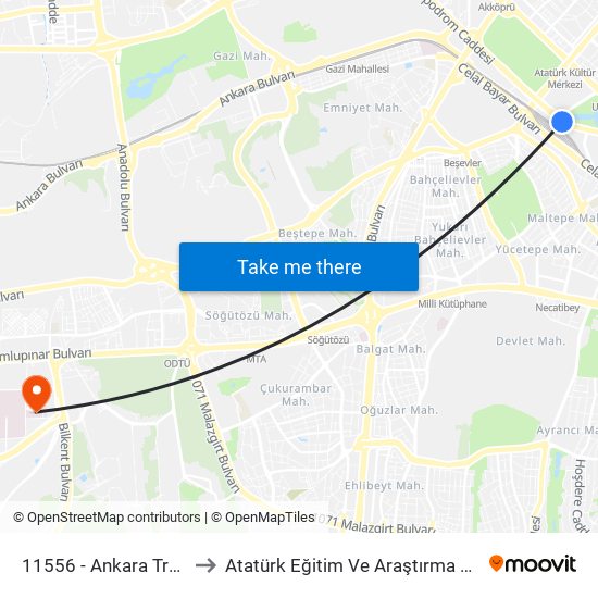11556 - Ankara Tren Garı to Atatürk Eğitim Ve Araştırma Hastanesi map