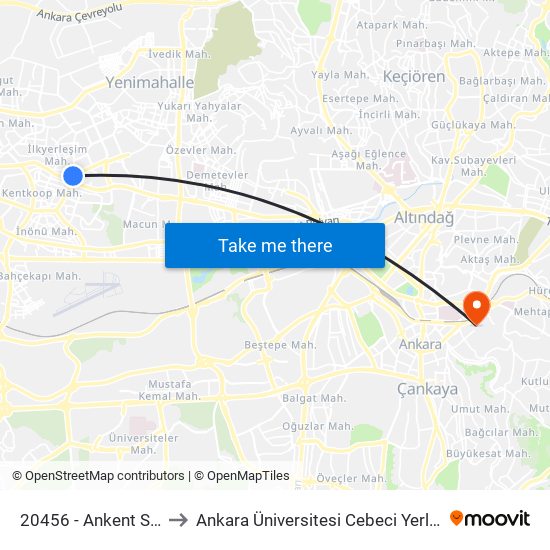 20456 - Ankent Sitesi to Ankara Üniversitesi Cebeci Yerleşkesi map