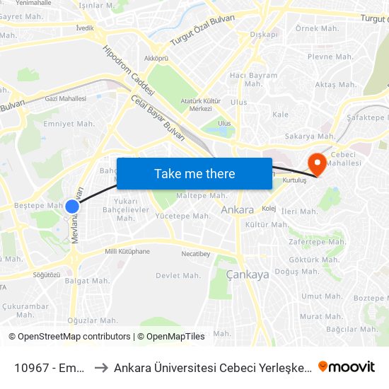 10967 - Emek to Ankara Üniversitesi Cebeci Yerleşkesi map