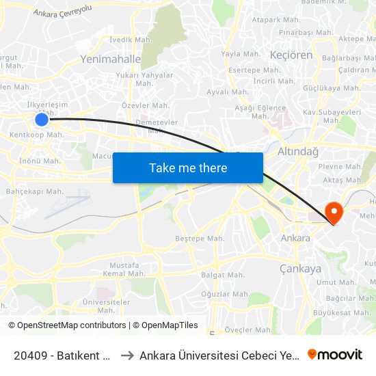 20409 - Batıkent Metro to Ankara Üniversitesi Cebeci Yerleşkesi map