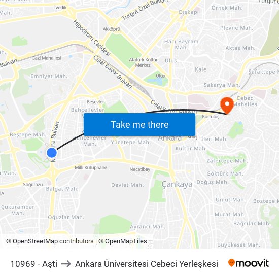 10969 - Aşti to Ankara Üniversitesi Cebeci Yerleşkesi map
