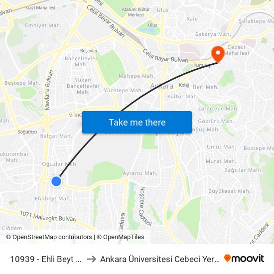 10939 - Ehli Beyt Cami to Ankara Üniversitesi Cebeci Yerleşkesi map