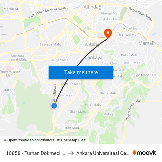 10858 - Turhan Dökmeci İlköğretim Okulu to Ankara Üniversitesi Cebeci Yerleşkesi map