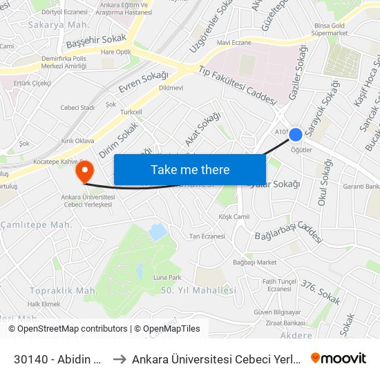 30140 - Abidin Paşa to Ankara Üniversitesi Cebeci Yerleşkesi map