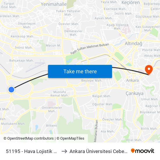 51195 - Hava Lojistik Komutanlığı to Ankara Üniversitesi Cebeci Yerleşkesi map