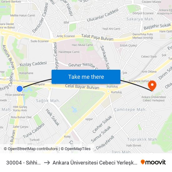30004 - Sıhhiye to Ankara Üniversitesi Cebeci Yerleşkesi map