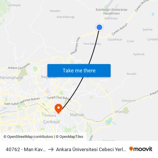 40762 - Man Kavşağı to Ankara Üniversitesi Cebeci Yerleşkesi map