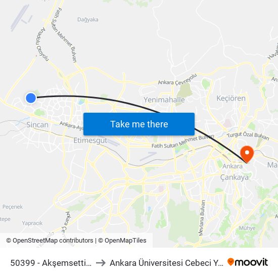 50399 - Akşemsettin Cami to Ankara Üniversitesi Cebeci Yerleşkesi map