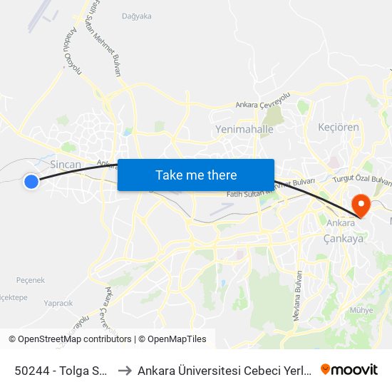 50244 - Tolga Sokak to Ankara Üniversitesi Cebeci Yerleşkesi map