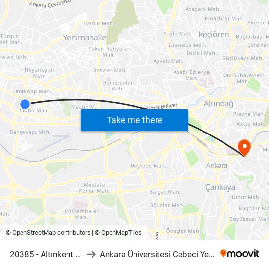 20385 - Altınkent Sitesi to Ankara Üniversitesi Cebeci Yerleşkesi map