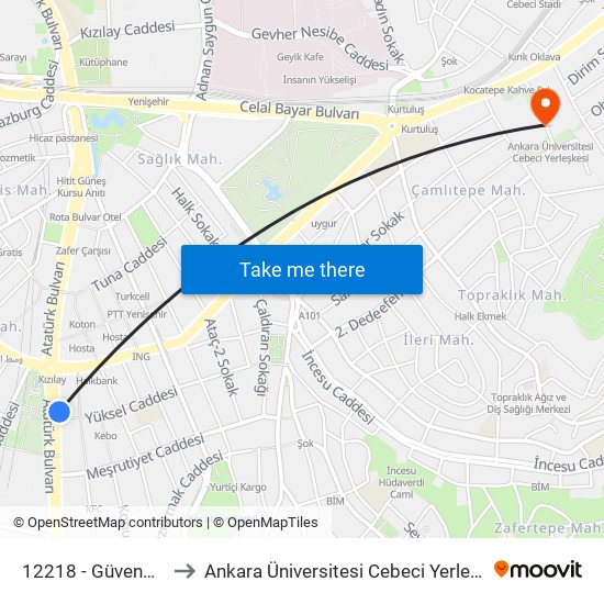 12218 - Güvenpark to Ankara Üniversitesi Cebeci Yerleşkesi map