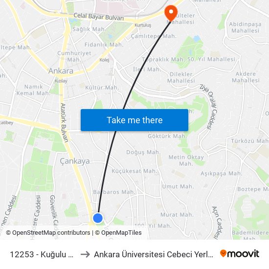 12253 - Kuğulu Park to Ankara Üniversitesi Cebeci Yerleşkesi map
