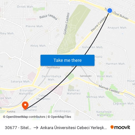 30677 - Siteler to Ankara Üniversitesi Cebeci Yerleşkesi map