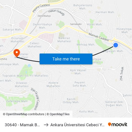 30640 - Mamak Belediye to Ankara Üniversitesi Cebeci Yerleşkesi map