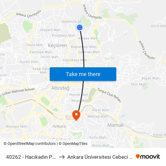 40262 - Hacıkadın Pazar Yeri to Ankara Üniversitesi Cebeci Yerleşkesi map