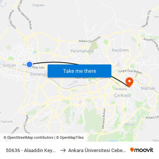 50636 - Alaaddin Keykubat Parki to Ankara Üniversitesi Cebeci Yerleşkesi map