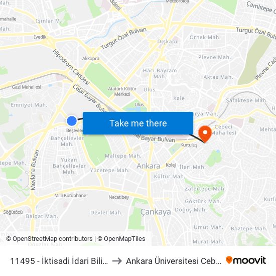11495 - İktisadi İdari Bilimler Fakültesi to Ankara Üniversitesi Cebeci Yerleşkesi map