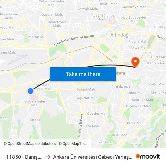 11850 - Danıştay to Ankara Üniversitesi Cebeci Yerleşkesi map