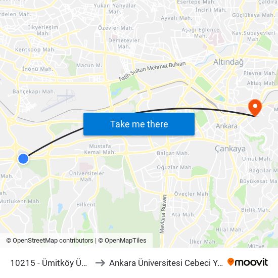 10215 - Ümitköy Üst Geçit to Ankara Üniversitesi Cebeci Yerleşkesi map