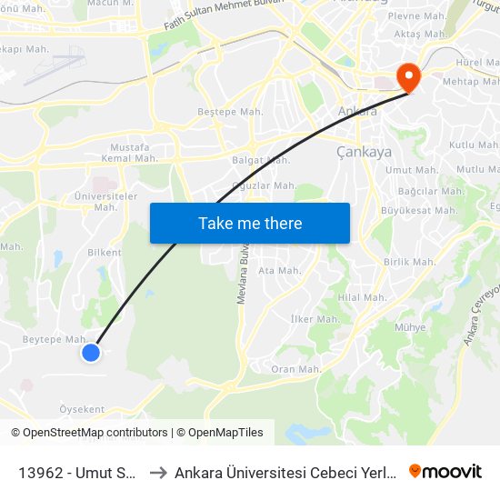 13962 - Umut Sokak to Ankara Üniversitesi Cebeci Yerleşkesi map