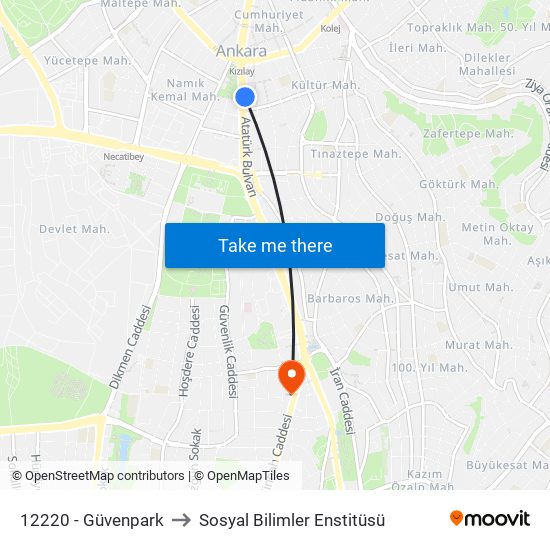 12220 - Güvenpark to Sosyal Bilimler Enstitüsü map