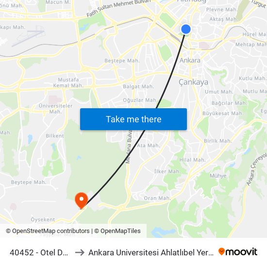 40452 - Otel Durağı to Ankara Universitesi Ahlatlıbel Yerleşkesi map