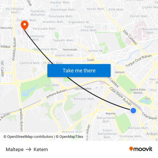 Maltepe to Ketem map