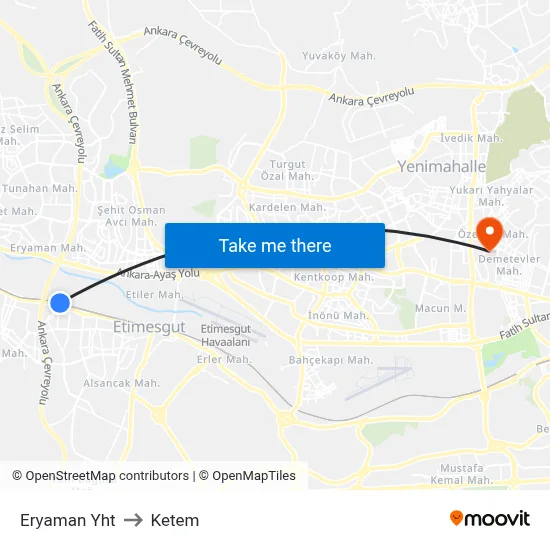 Eryaman Yht to Ketem map