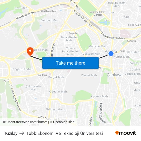 Kızılay to Tobb Ekonomi Ve Teknoloji Üniversitesi map