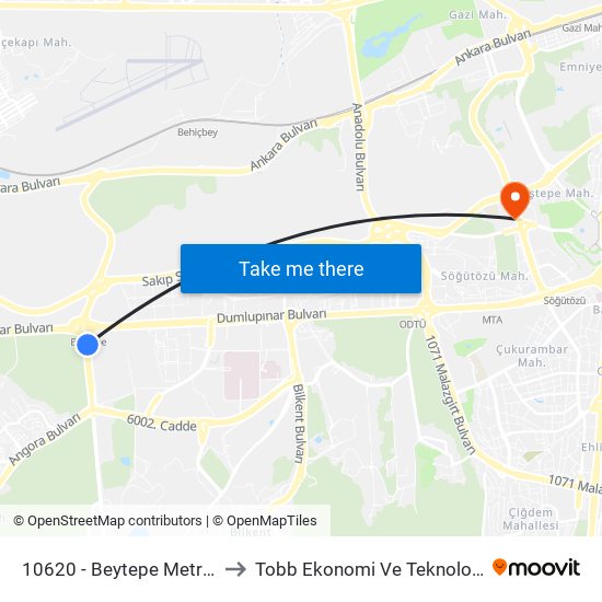 10620 - Beytepe Metro İstasyonu to Tobb Ekonomi Ve Teknoloji Üniversitesi map