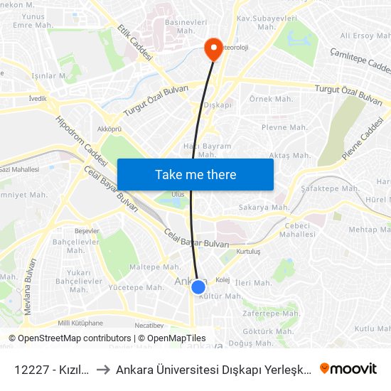 12227 - Kızılay to Ankara Üniversitesi Dışkapı Yerleşkesi map