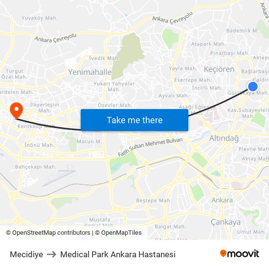 Mecidiye to Medical Park Ankara Hastanesi map