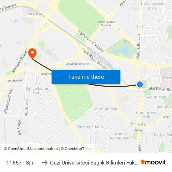 11657 - Sıhhiye to Gazi Üniversitesi Sağlık Bilimleri Fakültesi map