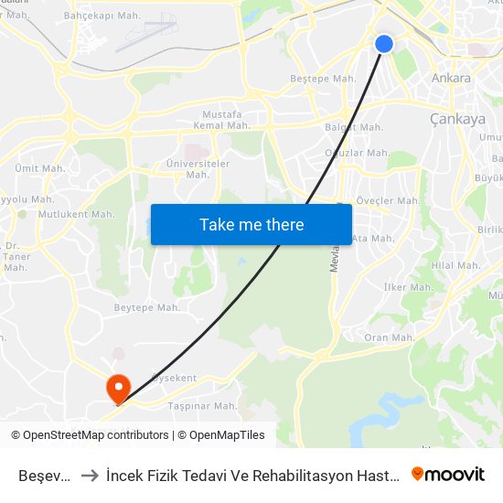 Beşevler to İncek Fizik Tedavi Ve Rehabilitasyon Hastanesi map