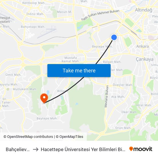 Bahçelievler to Hacettepe Üniversitesi Yer Bilimleri Binası map