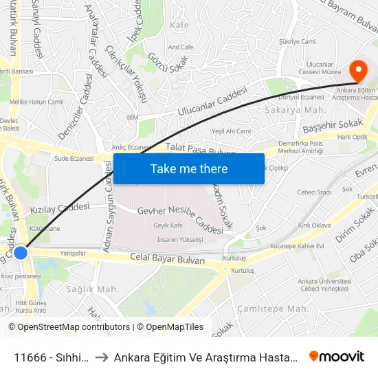 11666 - Sıhhiye to Ankara Eğitim Ve Araştırma Hastanesi map