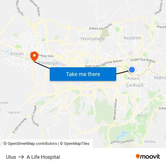 Ulus to A Life Hospital map