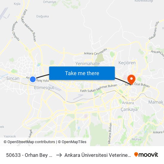 50633 - Orhan Bey Caddesi to Ankara Üniversitesi Veteriner Fakültesi map